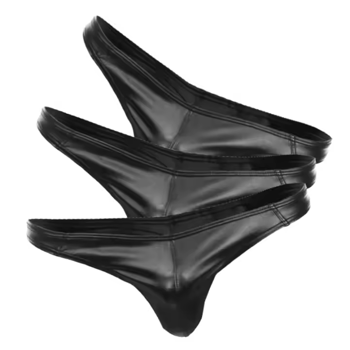 3 / kit Tanga Hombre Sexy Imitación Cuero G String Tanga Ropa Interior Aspecto Mojado Bolsa Abultada Lencería Calzoncillos T-back - 1