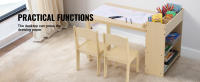 SucceBuy Mesa de arte para niños y 2 sillas, mesa de actividades para manualidades y juegos 2 en 1 para niños pequeños, juego de mesa y sillas de madera para niños pequeños con gabinete - details 5