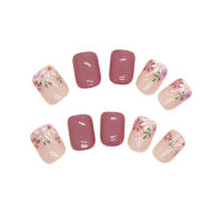 Uñas Falsas Brillantes con Estampado de Flor Vintage Cubierta Completa de Uñas Cortas con Pegamento para Experto de Salón y Mujeres No Expertas - details 3
