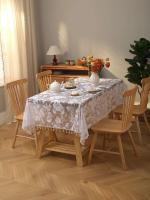 Colgante blanco de flor y pájaro Ense con borla en mantel, mesa de centro de sala de estar, mantel de mesa de boda - details 0
