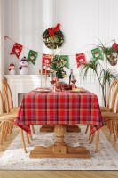 Mantel de Mesa de Cuadros de Navidad Tejido de Poliéster y Algodón en Rojo y Verde para Hogar y Fiestas - details 17