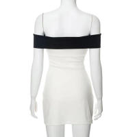 Mini vestido de empalme con lazo para mujer, vestido ajustado de cintura alta, Sexy, hombros descubiertos, fiesta Retro - details 2