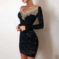 Vestido de manga larga con hombros descubiertos para mujer, vestido corto, falda elegante, nuevo para fiesta - details 4