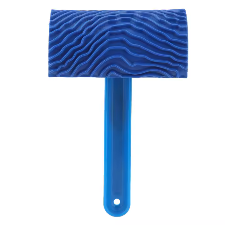 Rodillo de pintura de efecto grano de madera de goma azul con mango, herramienta de decoración de pared DIY - 1