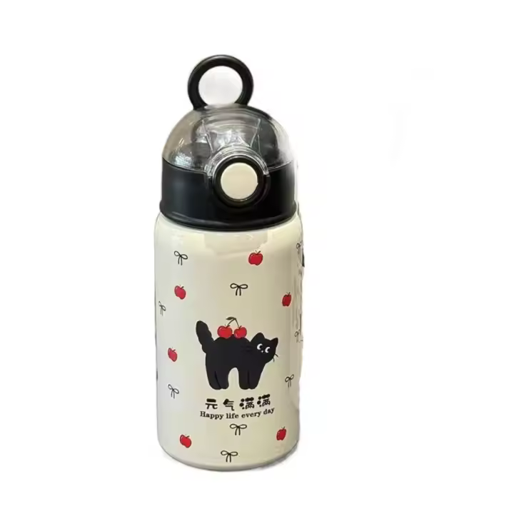 Taza Termo con diseño de paja para gato, botella de agua térmica con diseño interesante a prueba de fugas, vaso aislante que rebota coreano de 500ml para viaje - 1