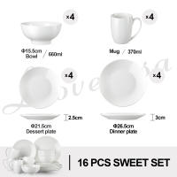 Juego de vajilla de porcelana de cerámica blanca, vajilla con cena, plato de postre, tazón, juego de tazas, 16 piezas - details 1