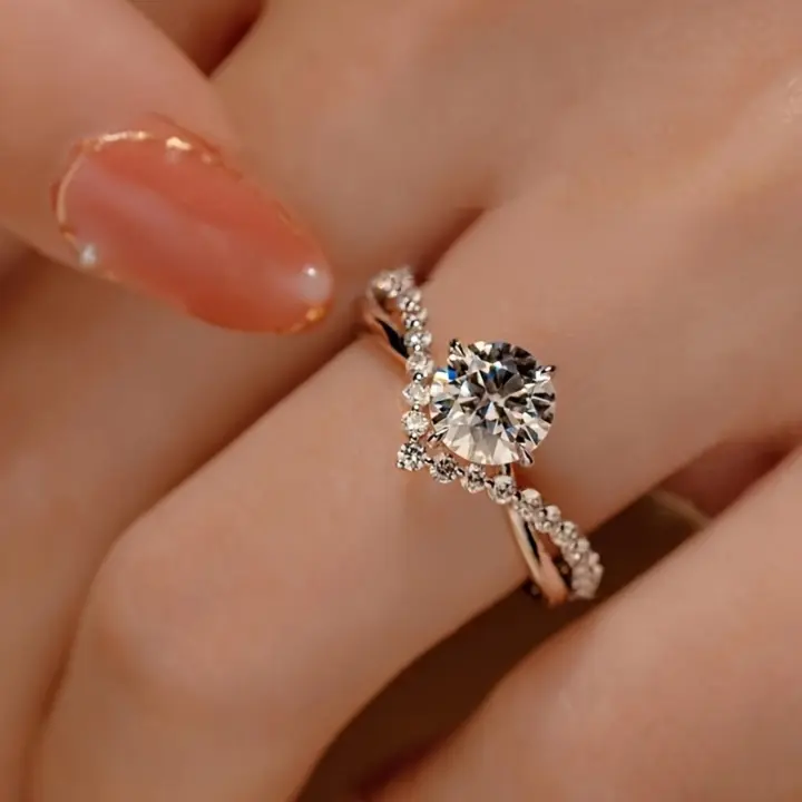 Anillo de boda de plata 925 1 quilate de moissanita Diseño elegante de dedo Joyería de decoración - 1