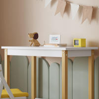 Mesa, escritorio, mesa de trabajo, con ruedas direccionales, pino+MDF, blanco+natural - details 0