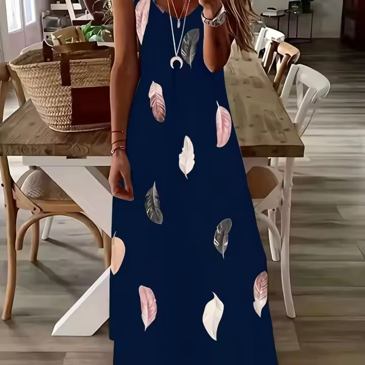 Vestido de verano fresco con estampado de wer para vacaciones en la playa, falda larga holgada informal sin mangas con tirantes - 1