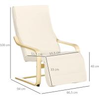Silla Ajustable Reposapiés Diseño de Madera y Tela Carga de 120kg Ideal para Dormitorio, Oficina, Estudio Tamaño 66,5x94x100 cm Crema - details 5