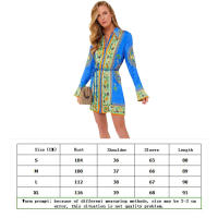 Vestido estampado de manga larga para mujer con cuello de solapa y lazo - details 9