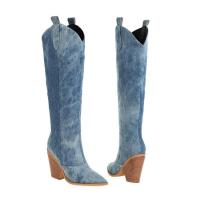 2025 nuevas botas de mujer Denim puntiagudas, tacón ultra alto, botas de tubo largo de mezclilla hasta la rodilla - details 8
