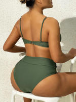 Bikini de cintura alta para mujer, traje de baño liso con tirantes, Tanga Sexy, ropa de playa, verano, 2024 - details 8