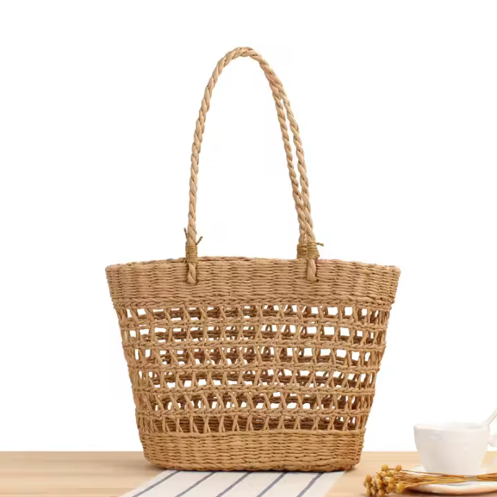 Bolso hecho a mano para mujer, bolsa de un hombro con tejido de hierba, estilo bosque, ocio, playa, novedad de Instagram - 1