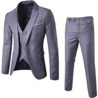 Traje elegante de tres piezas para hombres, traje ajustado de un solo botón, negro, fiestas, negocios, bodas - details 8