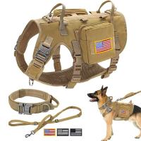 Correas Tácticas Militares Juego de Correa y Collar para Perros Vestido Táctico Grande MOLLE con Bolsas y Bandera - details 0