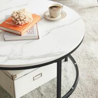 Centro, Mesita de Salón, de Mármol de Imitación Redonda, Estante de Vidrio Templado, Montaje Fácil, Estilo Moderno, Blanco Mármol y Dorado Claro LCT072W59 - details 11