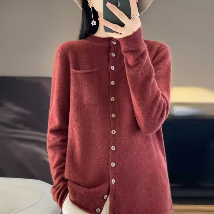 suéter de punto de cachemira con cuello, manga larga, traje 100% sg, top básico - 1