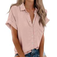 Blusa lisa de manga corta para mujer, camisa informal de un solo pecho, de moda - details 20