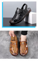 Sandalias zapatos de playa de piel de vaca de primera capa de verano para hombres, suelas suaves de piel de vaca de cuero genuino, conduciendo afuera, las zapatillas geniales Baotou Dad son populares - details 15