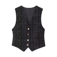 BUNO-Chaleco elegante a cuadros para mujer, chaleco con botones centrales, ropa de calle, top corto de tartán, prendas de vestir, 2025 - details 1