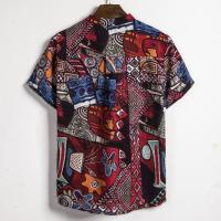Camisa de lino de manga corta para hombre, camisa de flores de estilo étnico indio, novedad de verano, 2019 - details 16