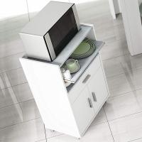 Mueble Microondas, Armario con 1 Cajón y 2 Puertas, Acabado en Blanco Artik y Cemento, - details 3