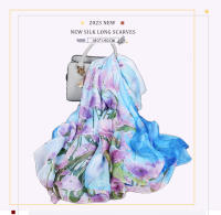 BYSIFA verde menta estilo Floral mujer bufanda de seda chal verano protector solar de gran tamaño chal moda playa abrigo que cubre 180*140cm - details 1