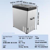 SucceBuy Refrigerador para automóvil, refrigerador portátil con reposabrazos para automóvil de 12 voltios, congelador de zona única de 15 L, -4 ℉ -68 ℉   Enfriador de compresor ajustable, 12/24 V CC y 100-240 V CA para aventuras al aire libre y acampadas - details 8