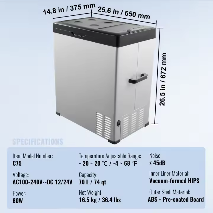SucceBuy Refrigerador para automóvil, refrigerador portátil con reposabrazos para automóvil de 12 voltios, congelador de zona única de 15 L, -4 ℉ -68 ℉   Enfriador de compresor ajustable, 12/24 V CC y 100-240 V CA para aventuras al aire libre y acampadas - 1