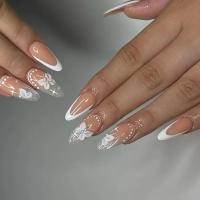 Juego De 24 Uñas Postizas En Arco Iris Y Gradient Long Pointed Acrílicas Removibles Estilo Francés Cobertura Total Para Fiesta - details 8
