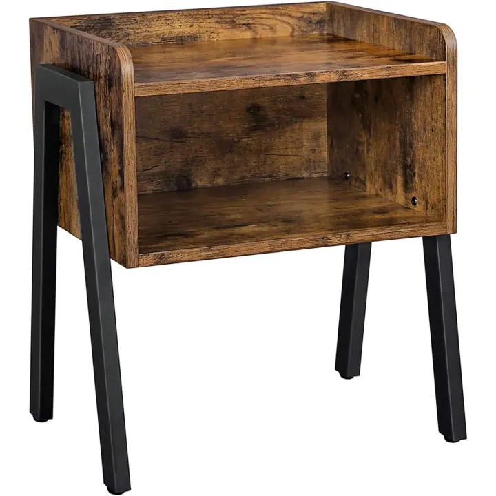 Mesa Auxiliar, Mesita de Noche, Mesa Lateral, Mesa de café Apilable, con Compartimento Delantero Abierto, Marco Metálico Robusto, Fácil de Montar, Marrón Rústico y Negro - 1