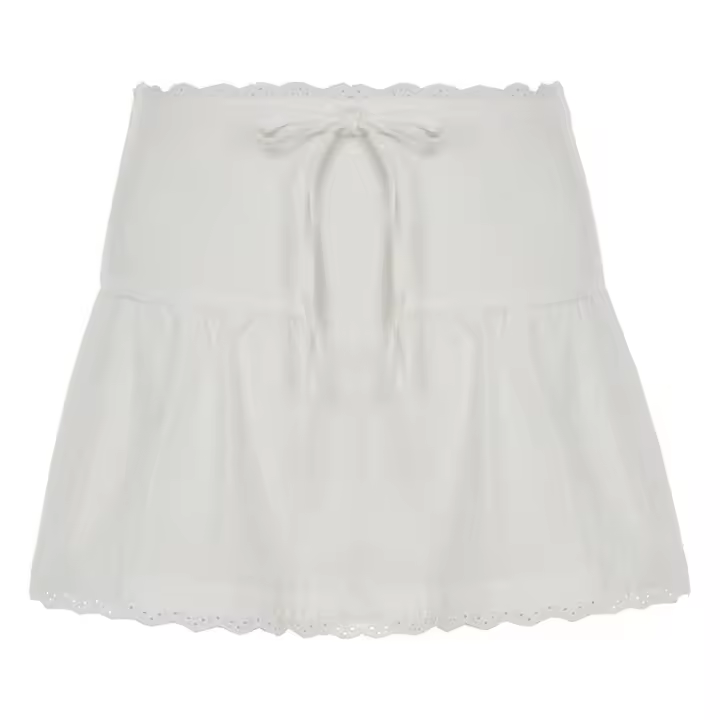 BUNO-Falda de pastel de encaje blanco de cintura alta, falda delgada femenina con palabra A - 1
