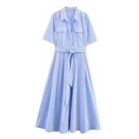 Vestido camisero de manga larga con cuello de solapa, informal, a rayas, para mujer, verano 2025 - details 1