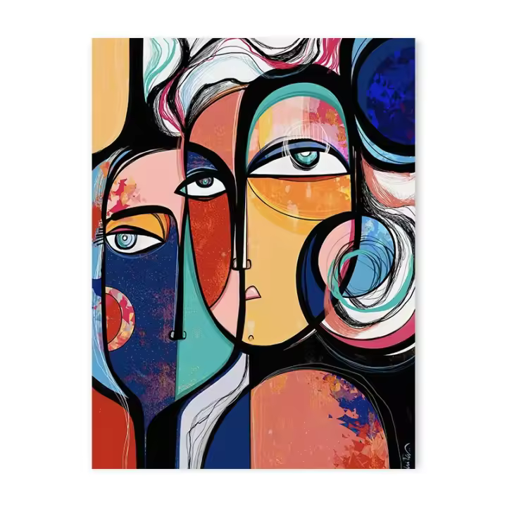 Póster abstracto de cara humana, bloque de Color geométrico, costura Retro, pintura en lienzo extraño, decoración artística de pared, adecuado para sala de estar - 1