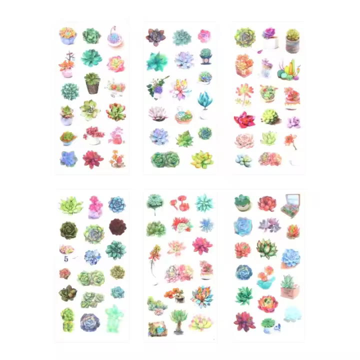 Pegatinas de Scrapbooking Kawaii de Plantas Succulentas en PVC Transparente 6 Hojas/Paquete Decoración para Diario y Papelería de Marca nbyinto - 1