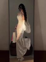 Vestido francés ligero de lujo de alta gama, súper hermoso y adelgazante, mono con tirantes de lentejuelas blancas para banquete de estilo imperial YA - details 2