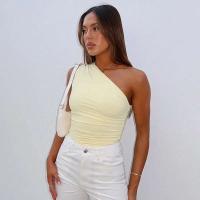 Camiseta sin mangas con espalda descubierta y un solo hombro, color caramelo, Ustada, sexy, sin cuello, casual - details 12