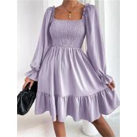 Vestido elegante de moda con cuello cuadrado largo y manga sólida para mujer - details 19