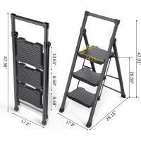 Escalera de Acero de 400kg Pedales Antideslizantes Anchos Barandilla Escalera de Tijera para Hogar, Cocina, Oficina Negro - details 2