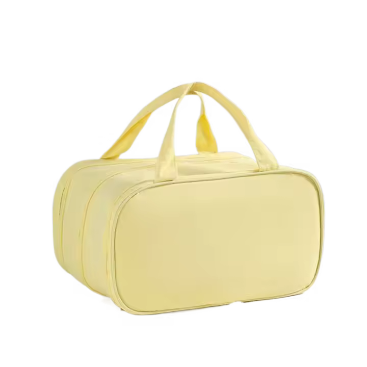 Bolsa de maquillaje de mano dividida de tres capas, bolsa de almacenamiento de cosméticos impermeable de gran capacidad con asa, bolsa de aseo para mujer - 1