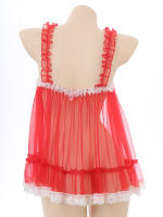Picardías transparentes sexis para mujer, Top de malla transparente con tirantes y volantes, camisola con ribete de encaje y lazo, lencería, ropa de dormir tentadora para discoteca - details 16