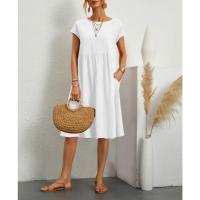 Vestido de Mujer de Moda de Verano 2025, Algodón Lino, Cuello Redondo y Corte en A. - details 2
