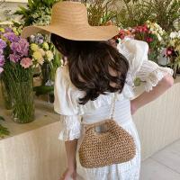Elegante bolso de paja con cadena tejida de verano, bolso de hombro de paja informal bohemio para mujer, bolso de cubo informal para playa - details 2