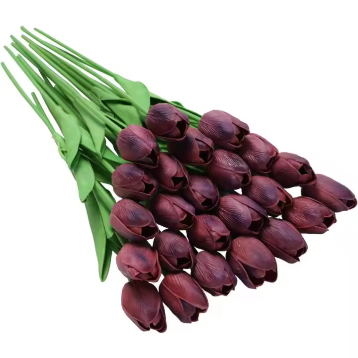 Tulipanes Artificiales de Látex 24 Piezas de Ramos de Flores Falsas Realistas para Hogar, Bodas, Fiestas, Oficinas Mezcla de Rojo - 1