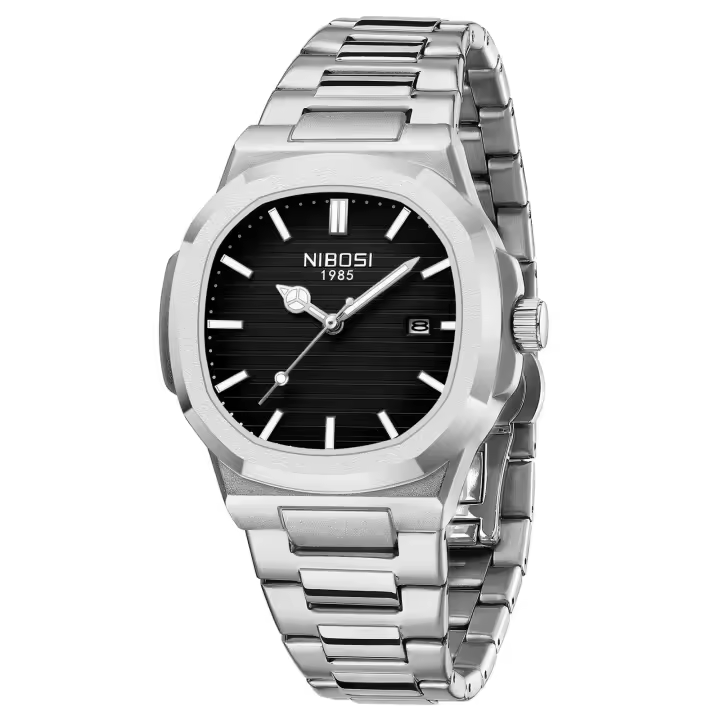 Reloj de Cronómetro Luminoso para Hombres NIBOSI Reloj de Acero Inoxidable Impermeable con Movimiento Automático Electrónico de Pulsera de Cuero - 1