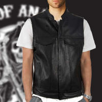 Chaleco sintético clásico para hombre, ropa elegante con cuello levantado para moto, con , - details 1