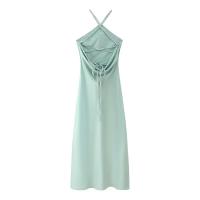 Vestido de Tirantes Ouwu para Mujer Espalda Abierta, Cuello Colgante, Textura de Seda - details 3