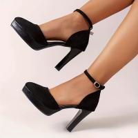 Zapatos De Tacón Alto con Plataforma Para mujer, Sandalias De Punta Abierta Y Correa De Tobillo De Color Sólido - details 1