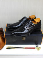 Zapatos italianos de cuero hechos a mano para hombre, zapatos de cuero con patrón de cocodrilo de doble hebilla para negocios - details 2